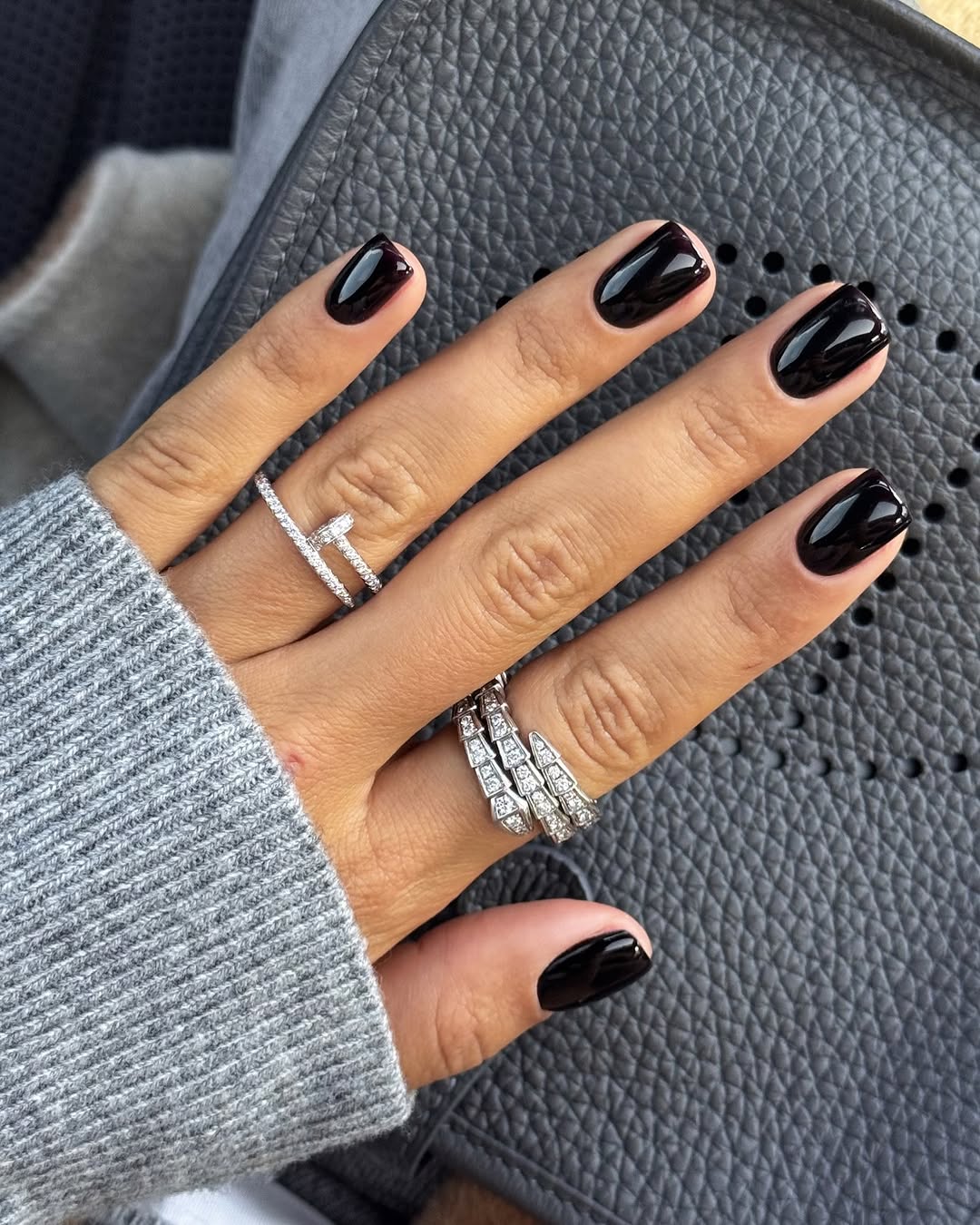 Glossy Deep Black Square Nails