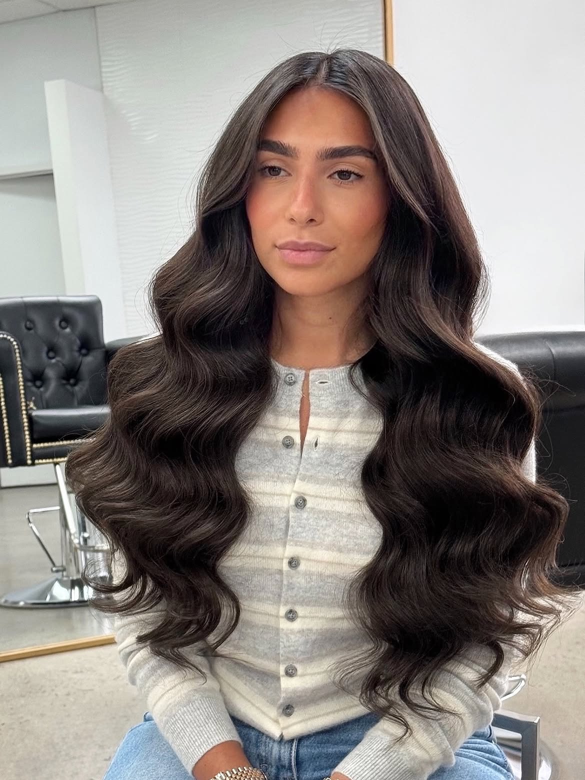 Glossy Espresso Hollywood Waves With Center Part