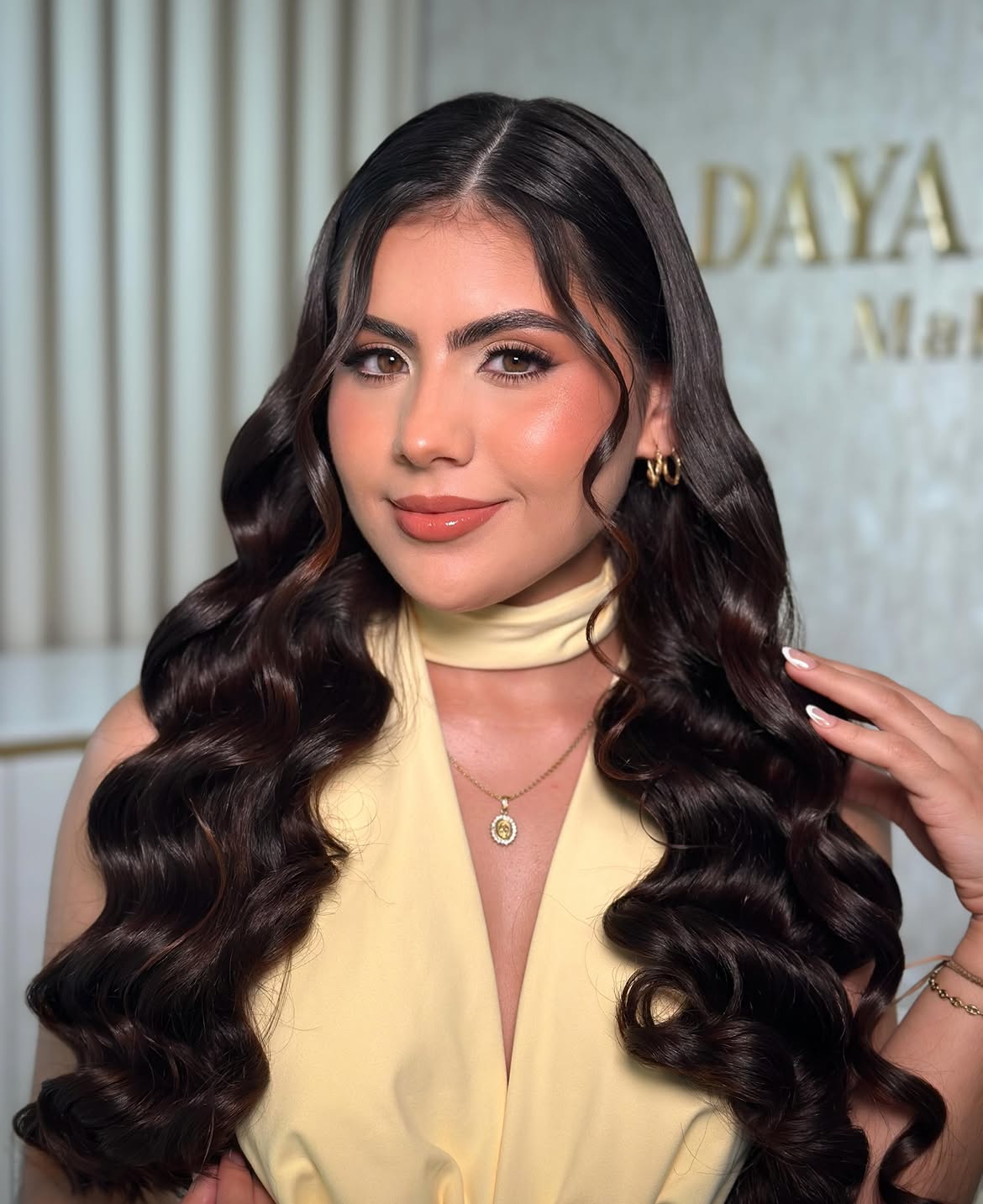 Glossy Espresso Hollywood Waves With Face Framing Layers