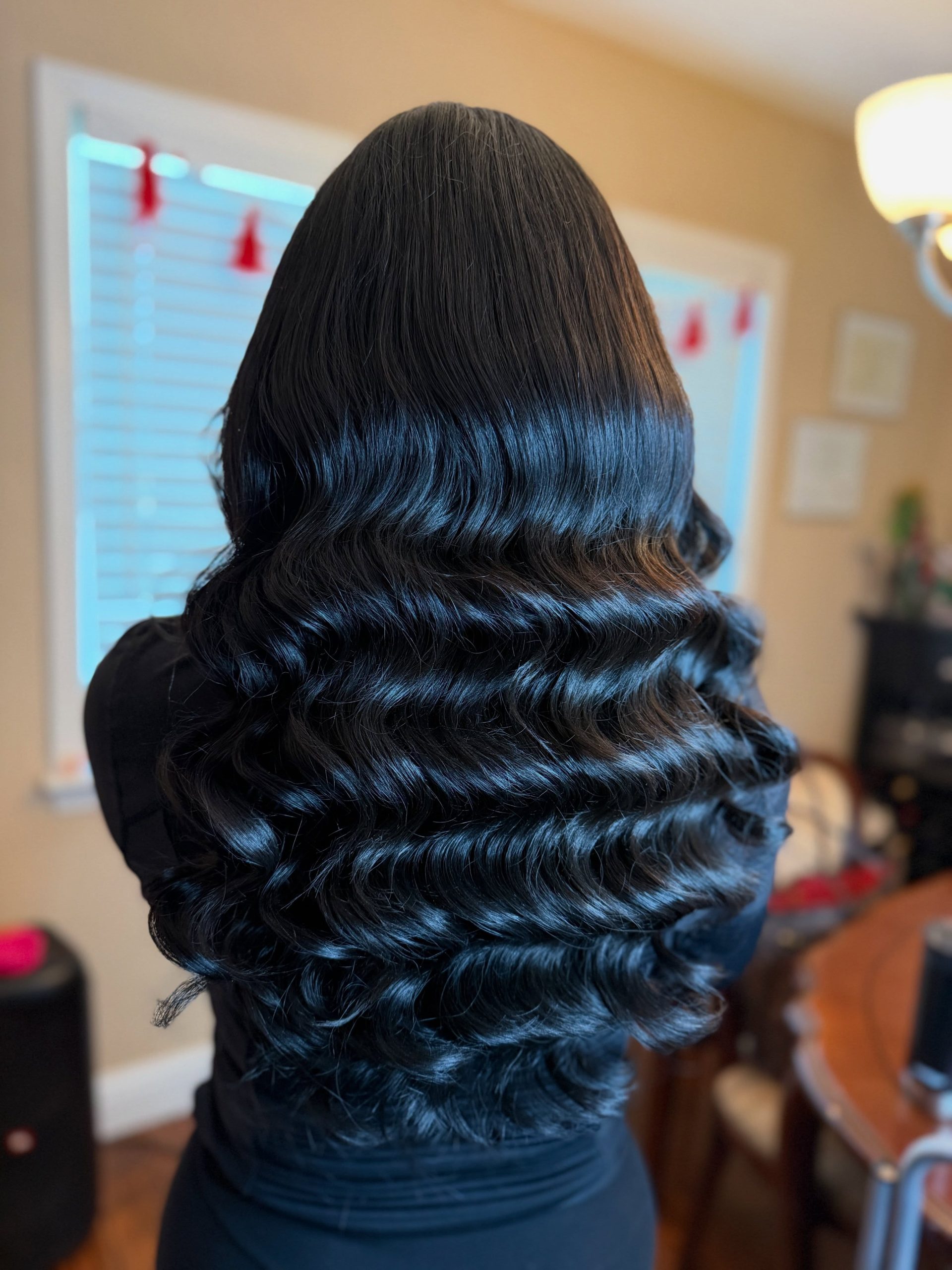 Glossy Midnight Black Hollywood Waves