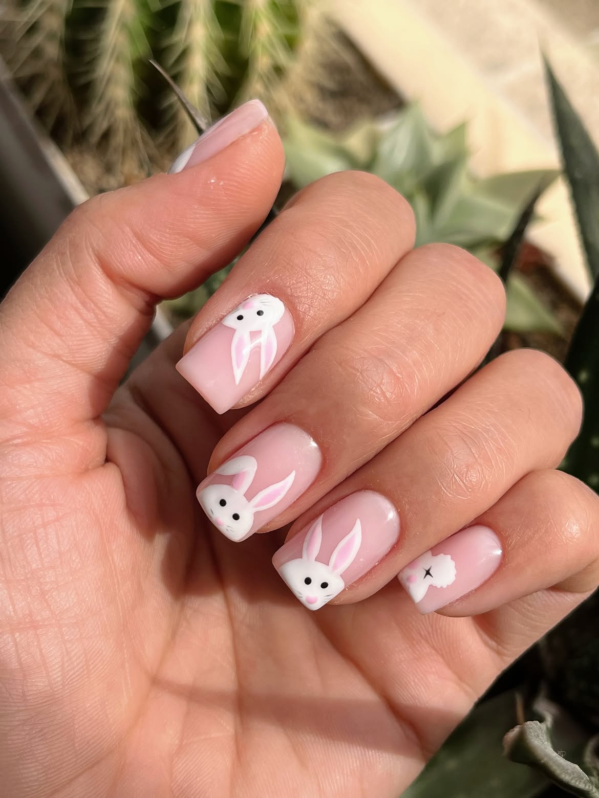 Glossy Pastel Pink Bunny Nail Art