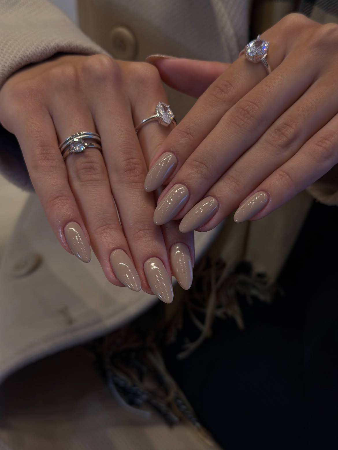 Glossy Taupe Almond Nails