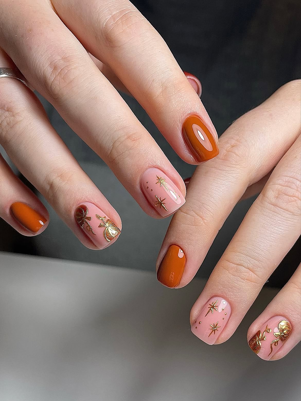 Golden Autumn Aura French Manicure