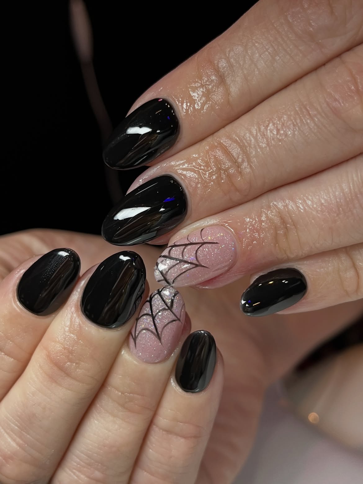 Gothic Black Spiderweb Oval Nails
