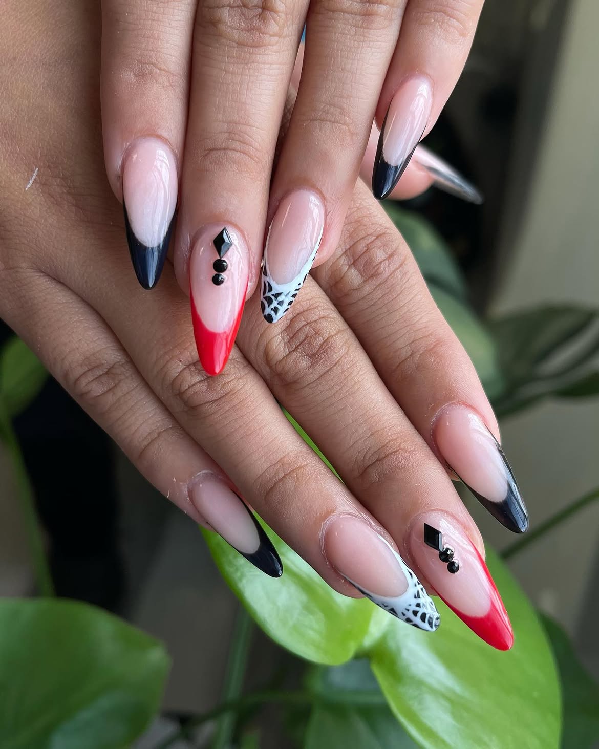 Gothic French Tip with Spiderweb Accent