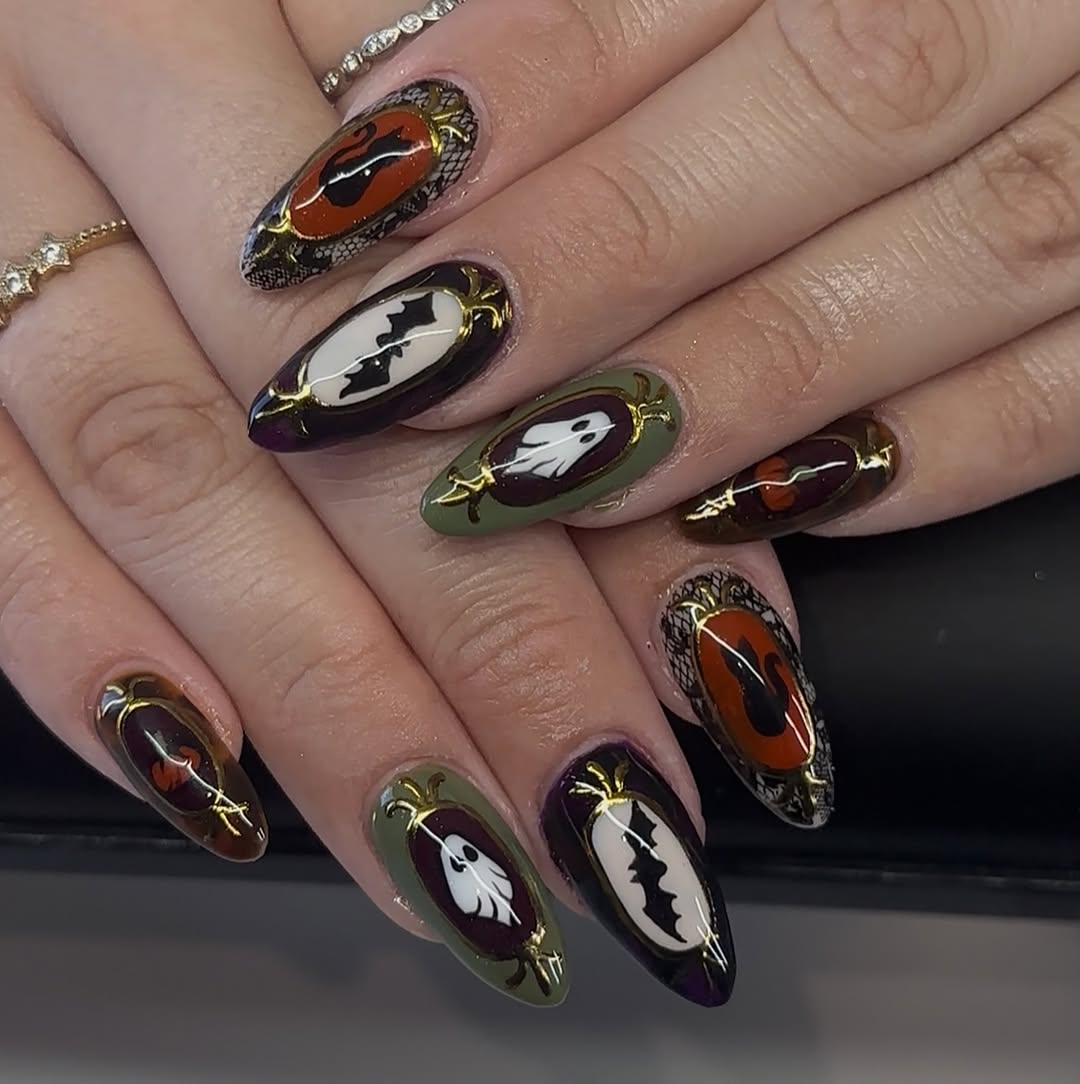 Gothic Halloween Portrait Nail Art