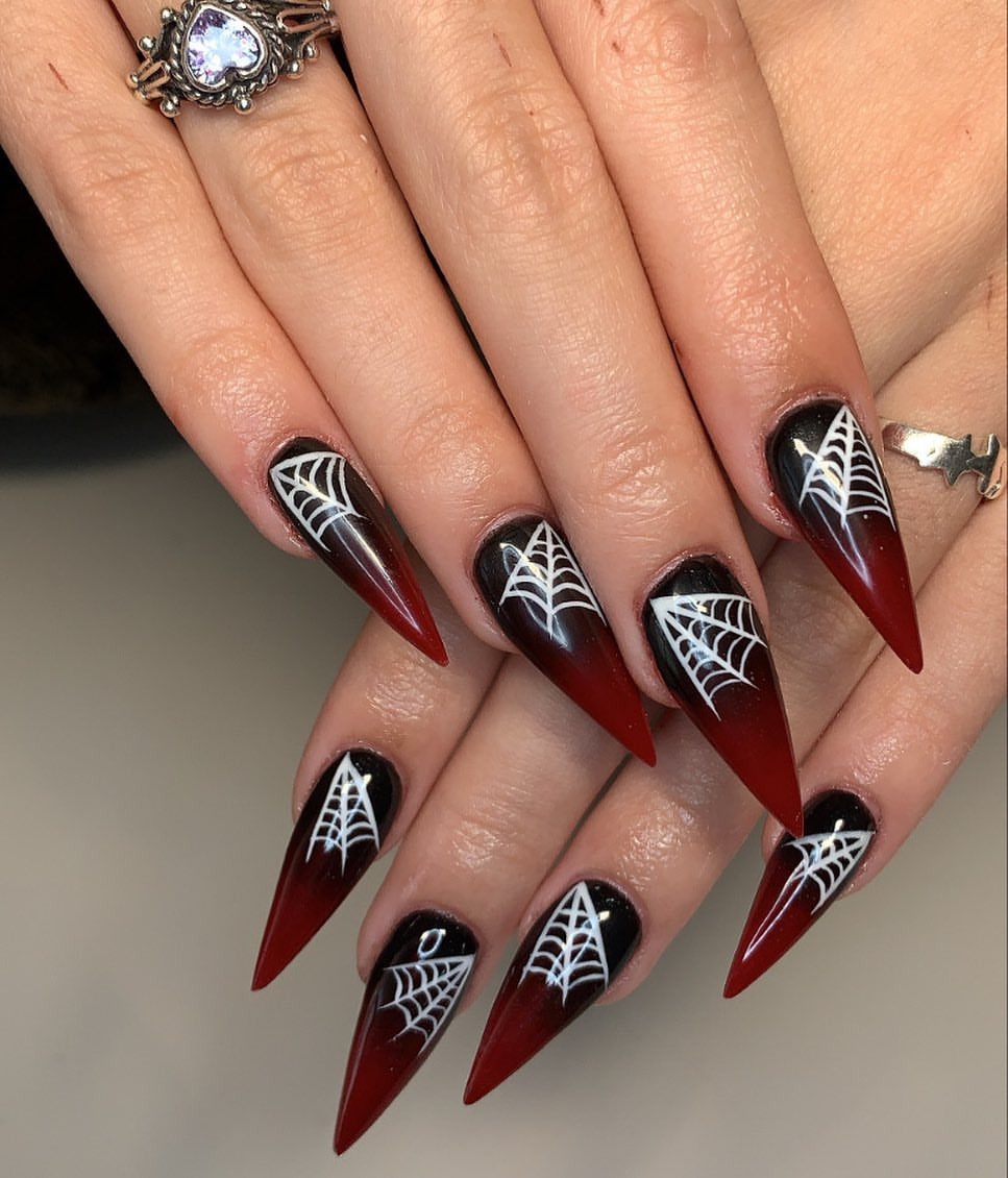 Gothic Ombre Spiderweb Stiletto Nails