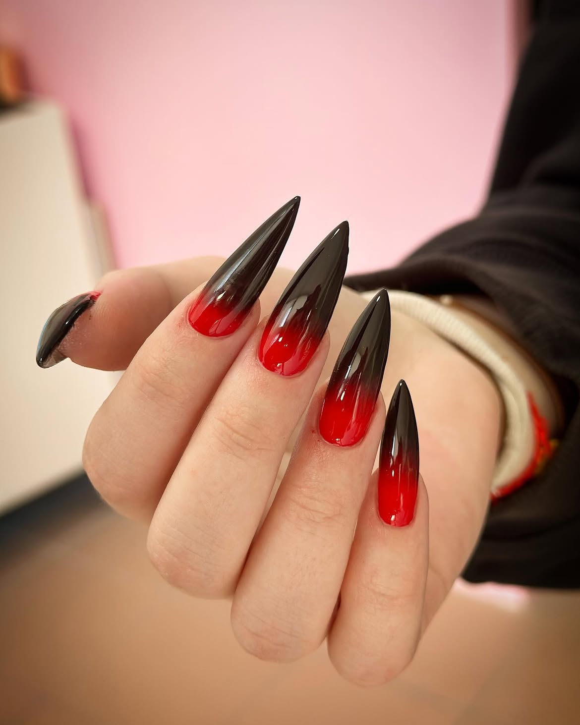 Gothic Ombre Stiletto Nails Black and Red