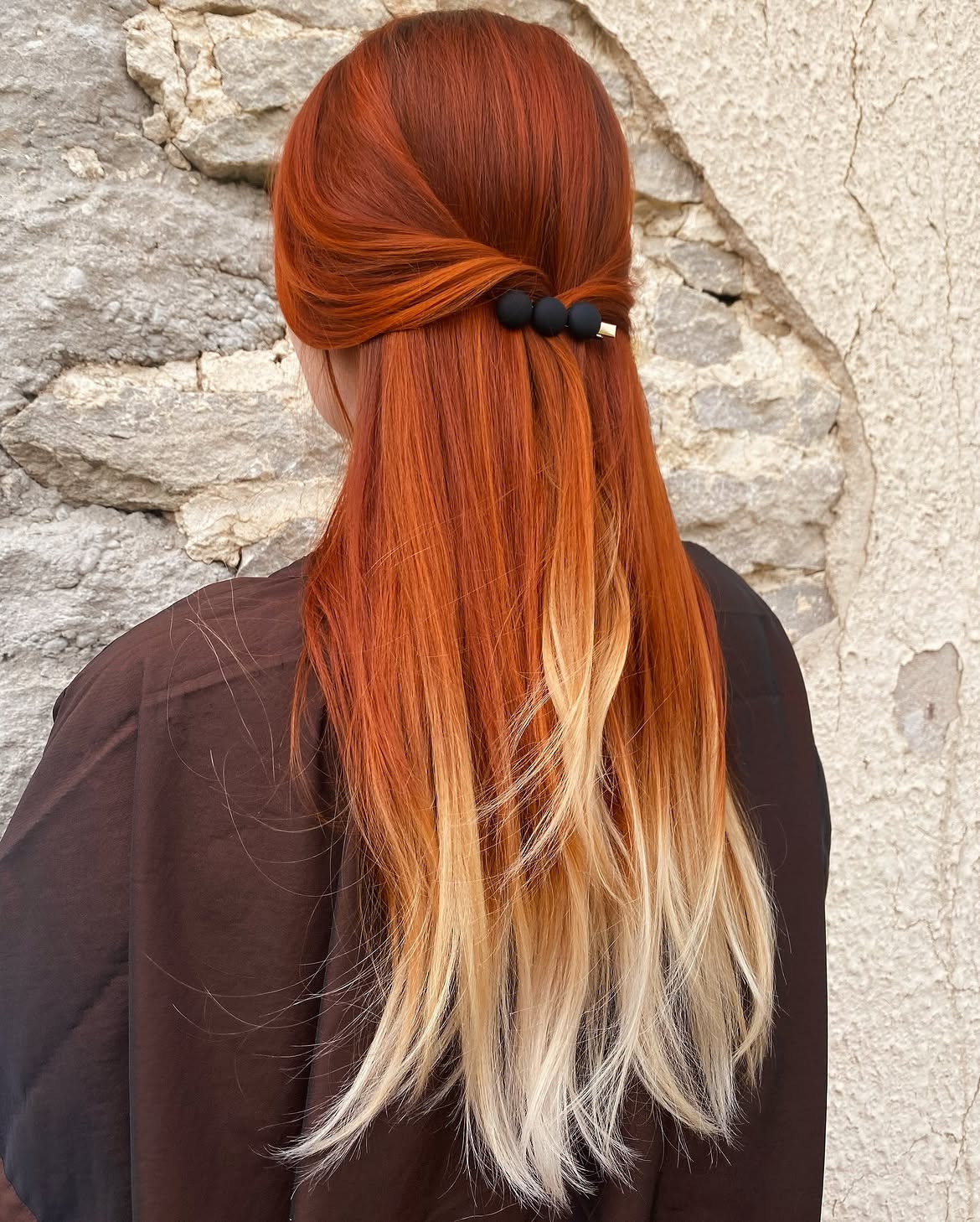 Half Up Copper Ombre With Blonde Ends