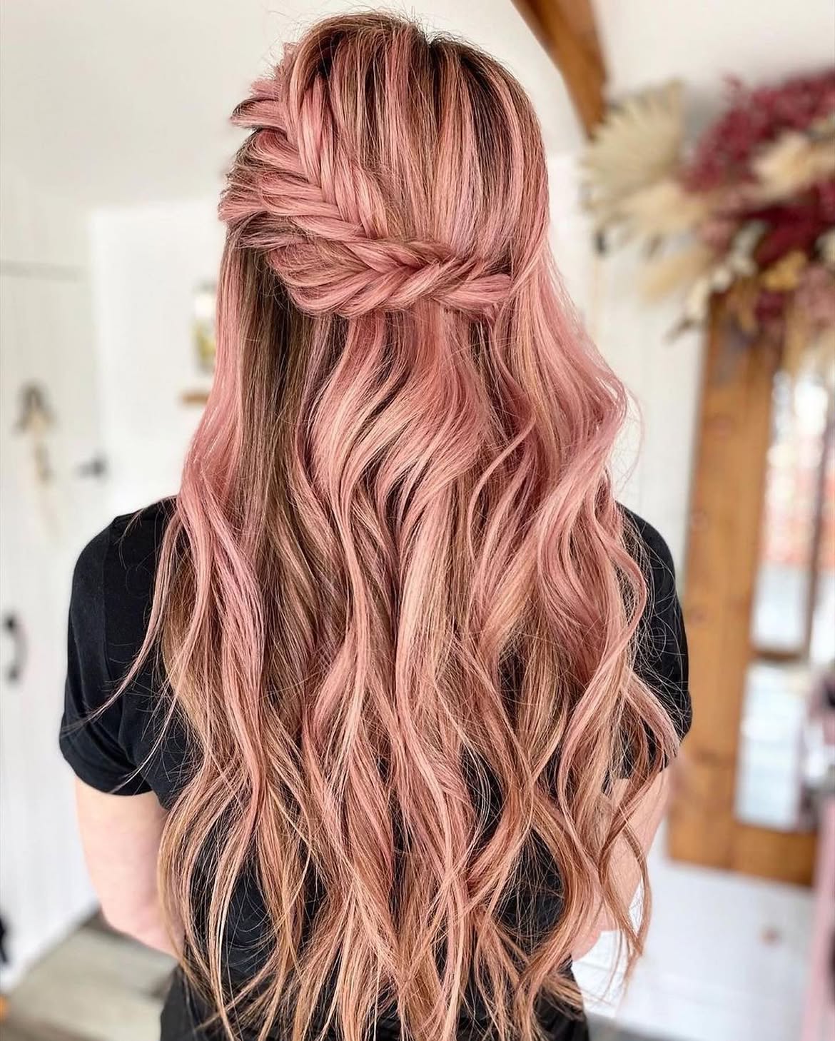 Half-Up Fishtail Braid With Rose Gold Waves