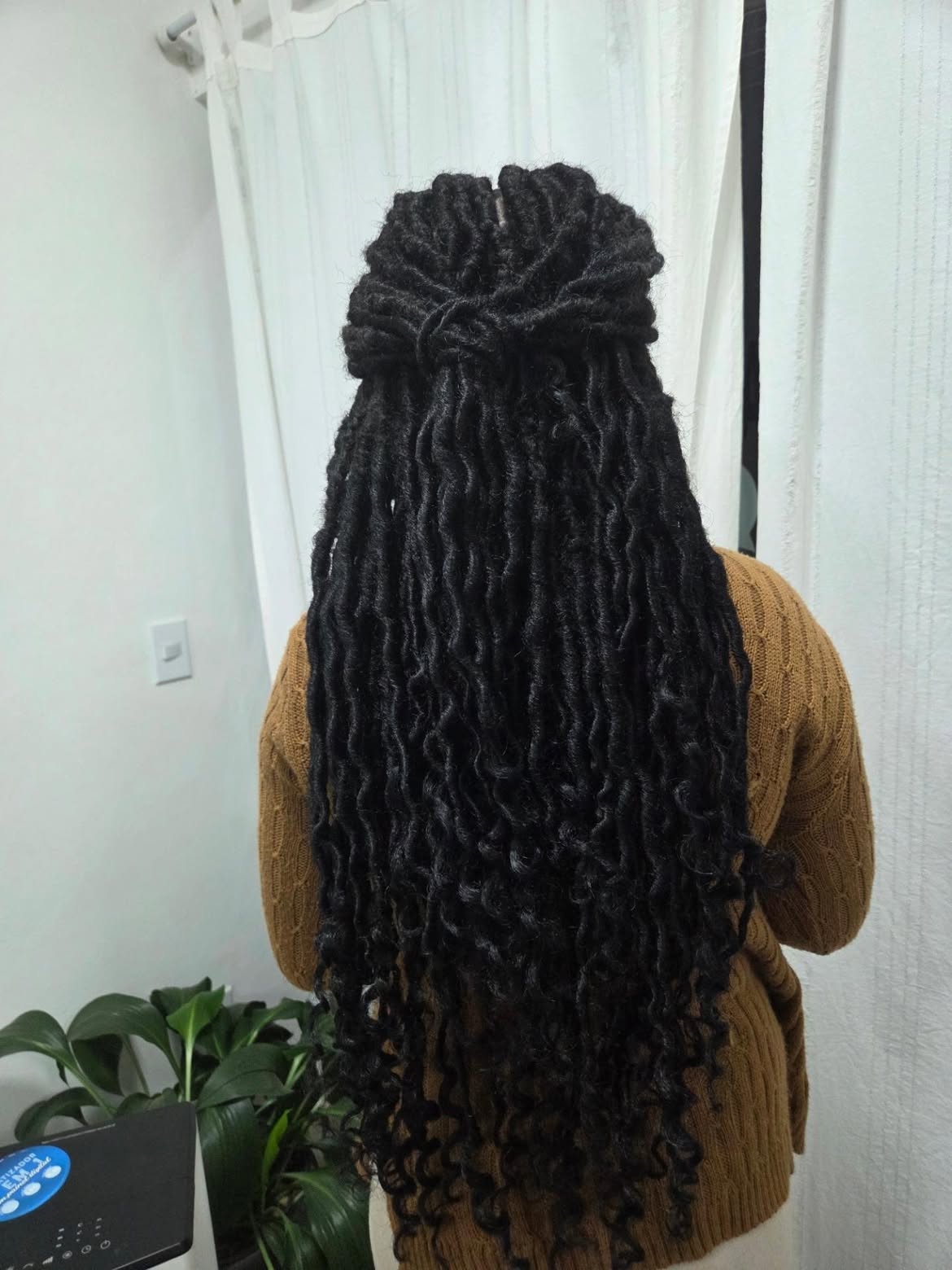 Half Up Half Down Faux Locs With Curled Ends