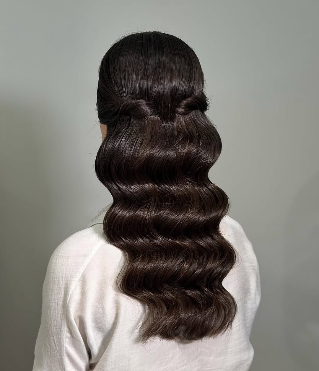 Half Up Twisted Hollywood Waves In Espresso