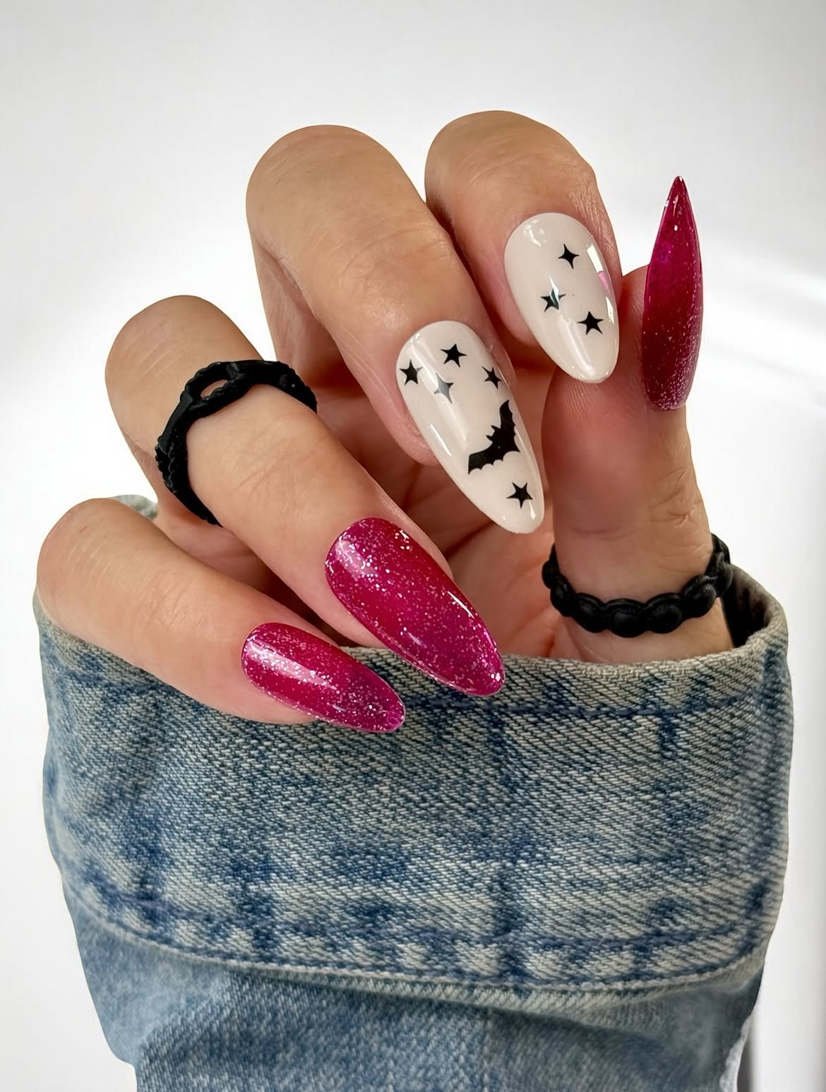 Halloween Bat & Star Almond Nails