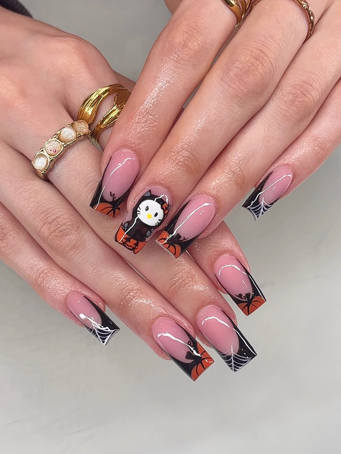 Hello Kitty Halloween French Tip Nails