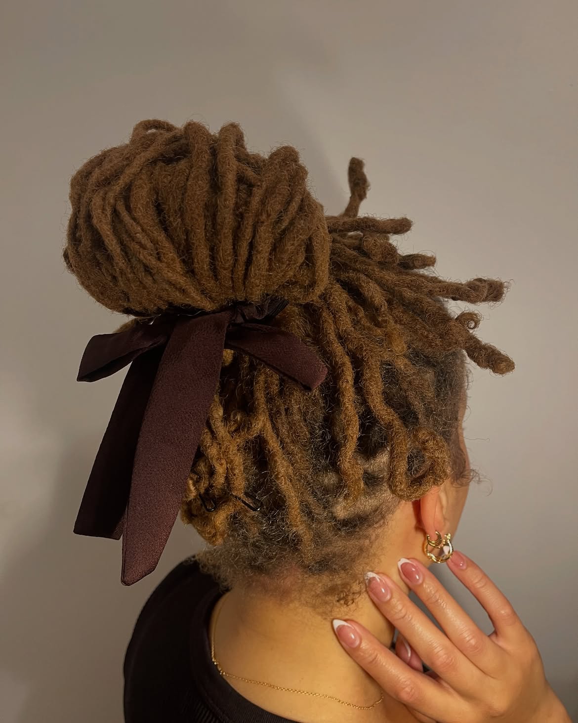 High Bun Starter Locs With Ribbon Accent