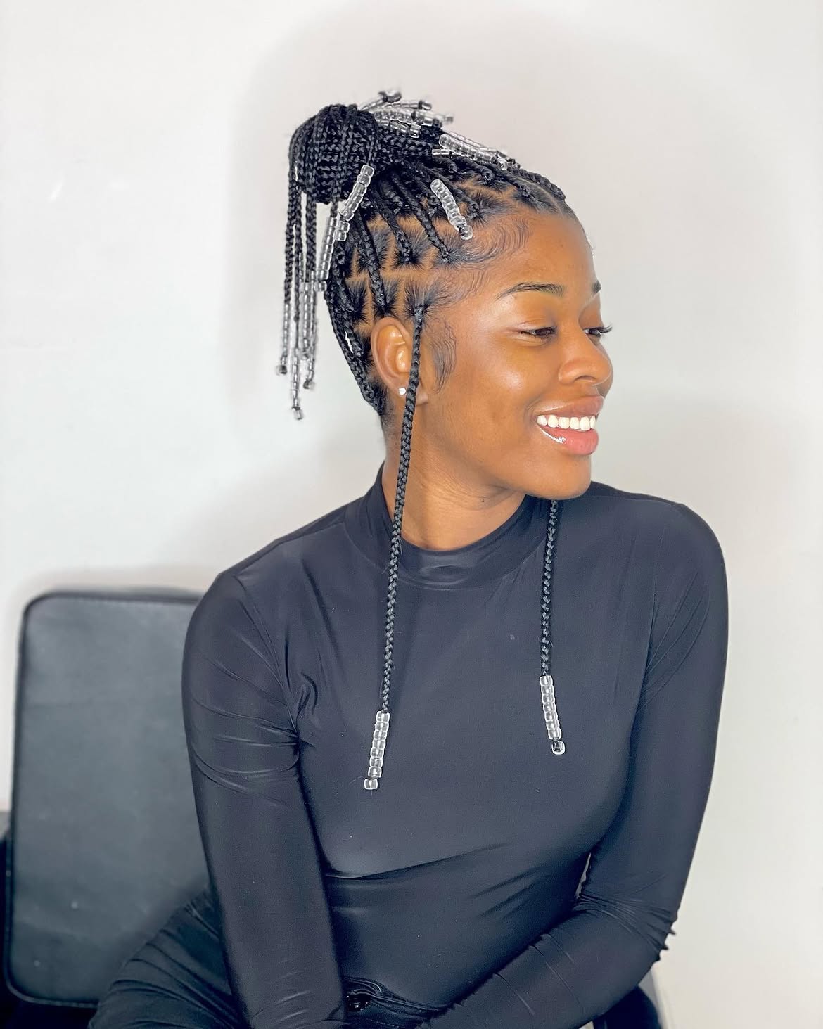 High Top Knot Braids With Clear Beads