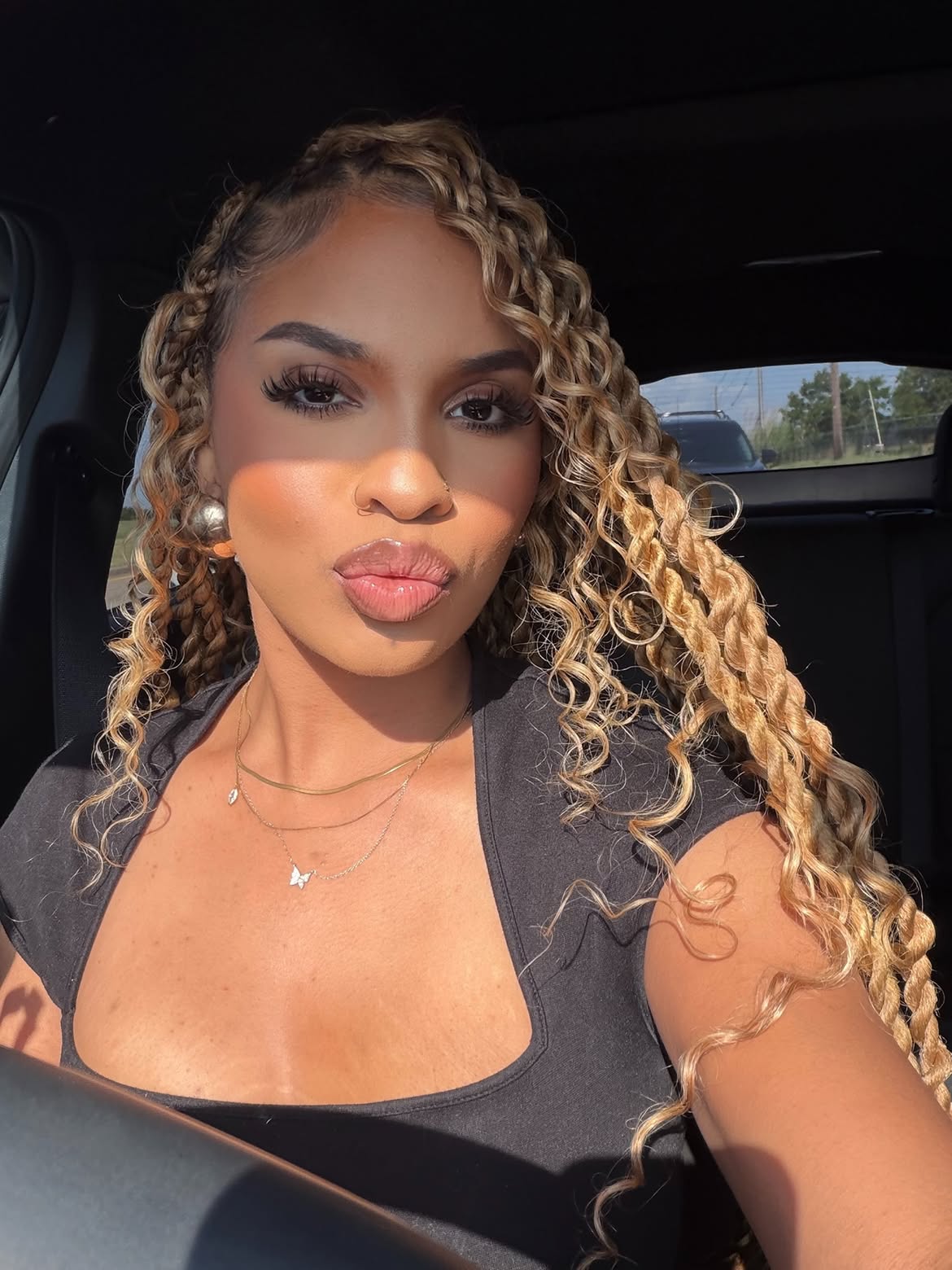 Honey Blonde Curly Goddess Twists With Sleek Edges