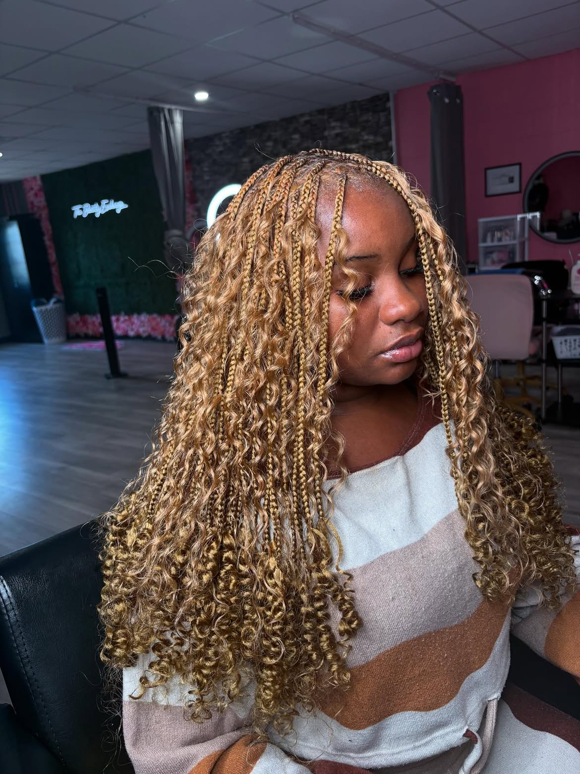 Honey Blonde Goddess Braids With Curly Ends