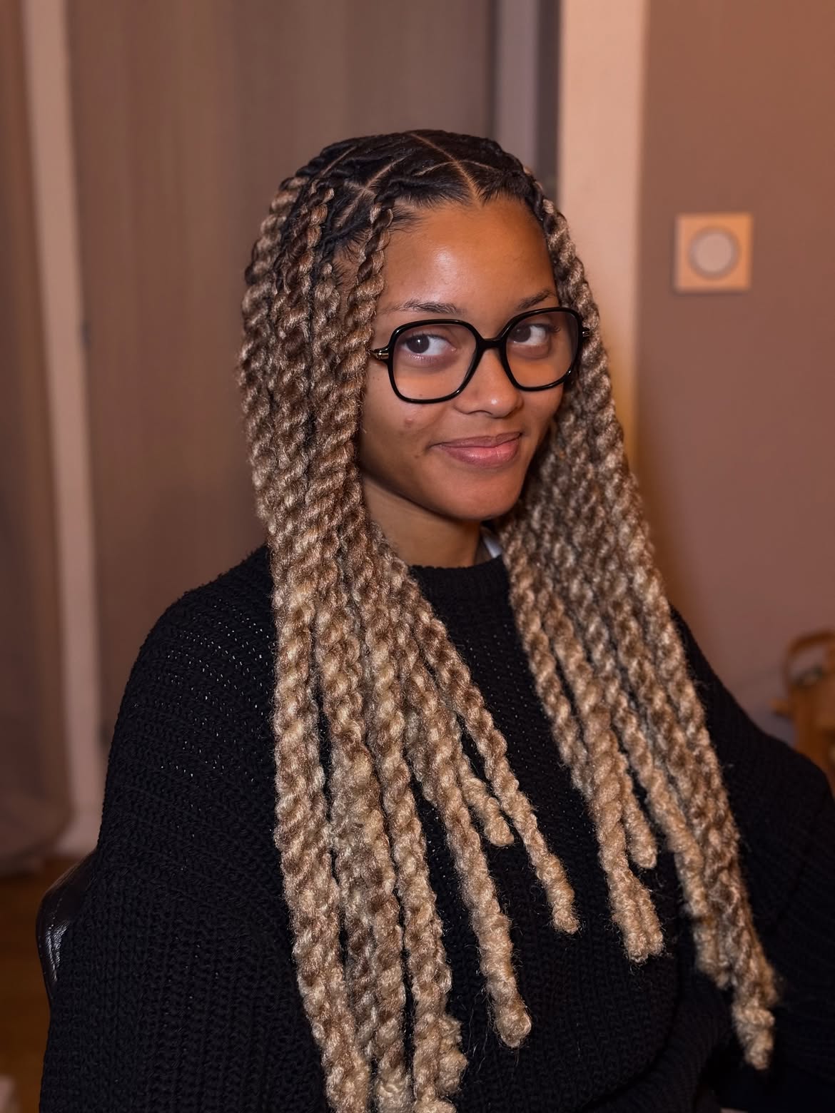 Honey Blonde Twist Locs With Dark Roots