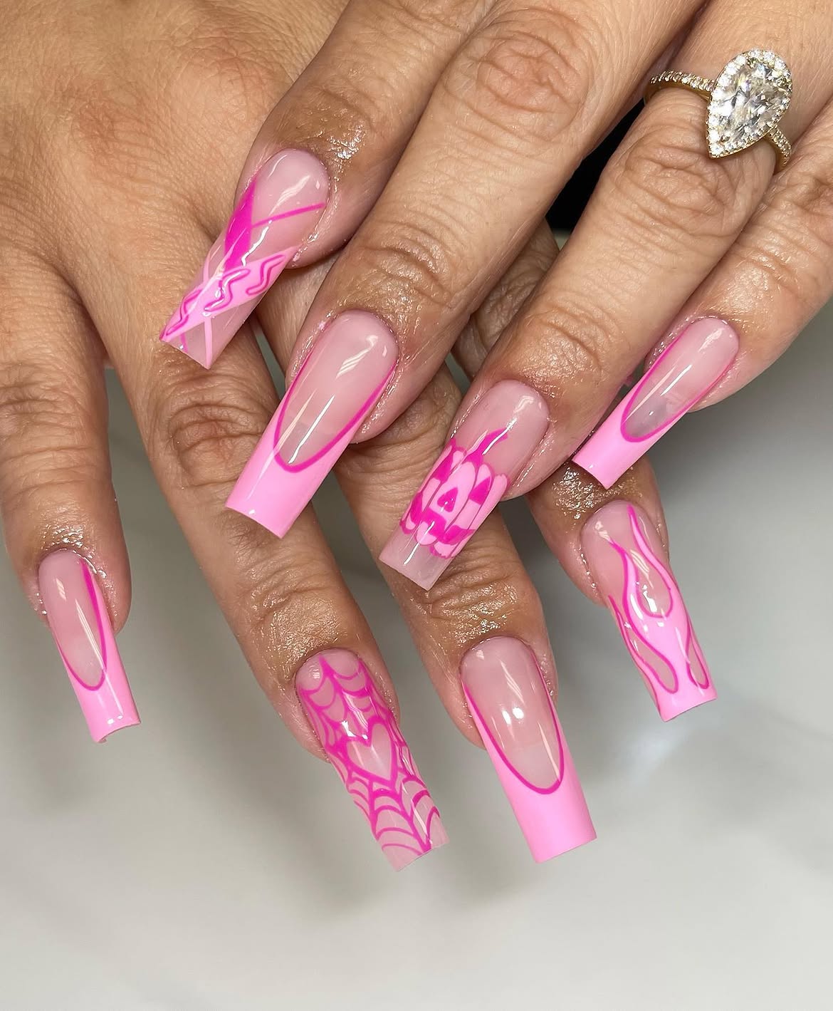 Hot Pink Halloween French Tip Coffin Nails