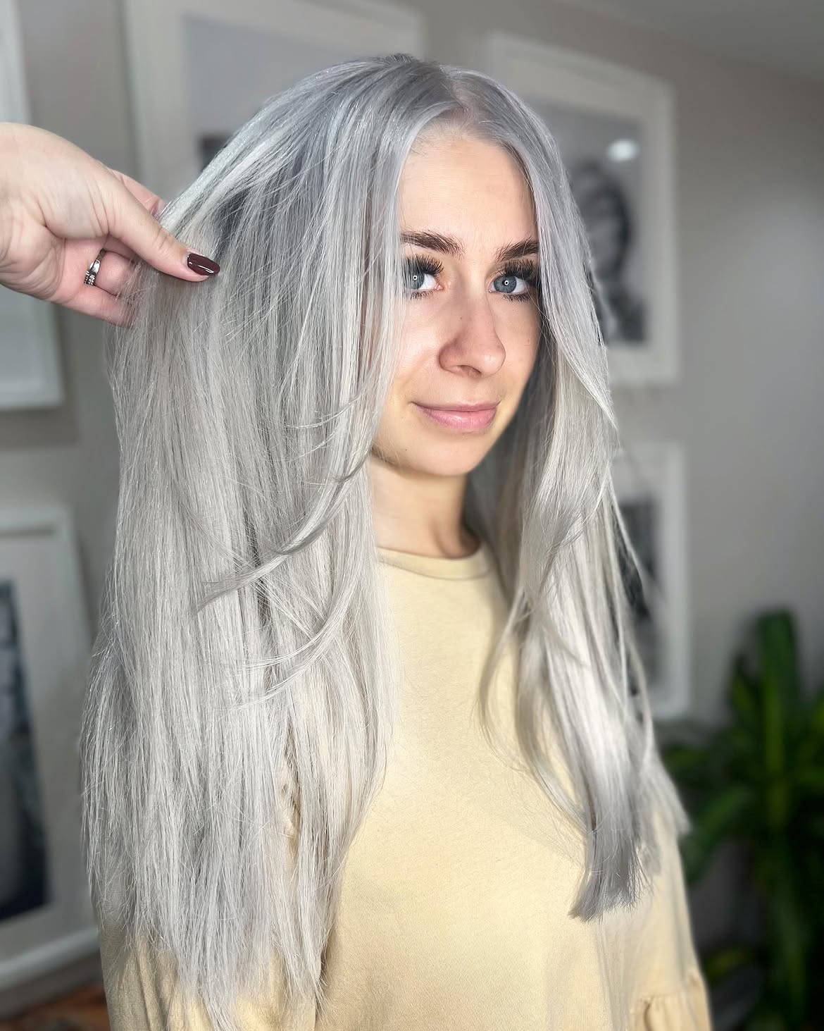 Icy Blonde Waves With Face Framing Layers
