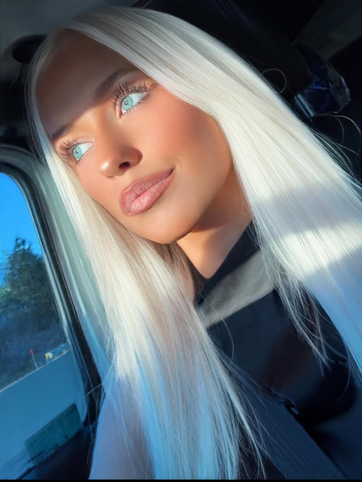Icy Platinum Blonde Straight Hair With Subtle Face Framing