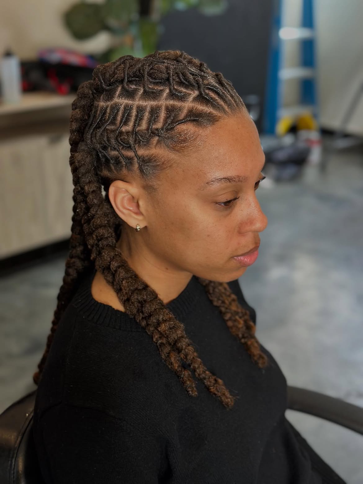 Intricate Scalp Braids With Mid Length Locs