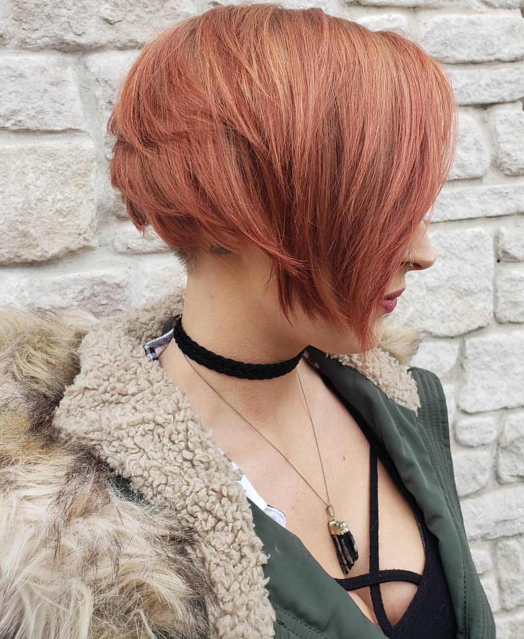 Layered Copper Pixie With Asymmetrical Bangs