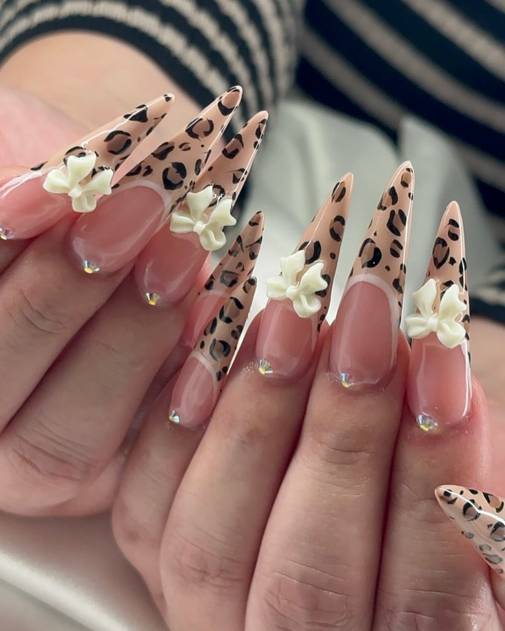 Leopard French Stiletto with Bow Accents