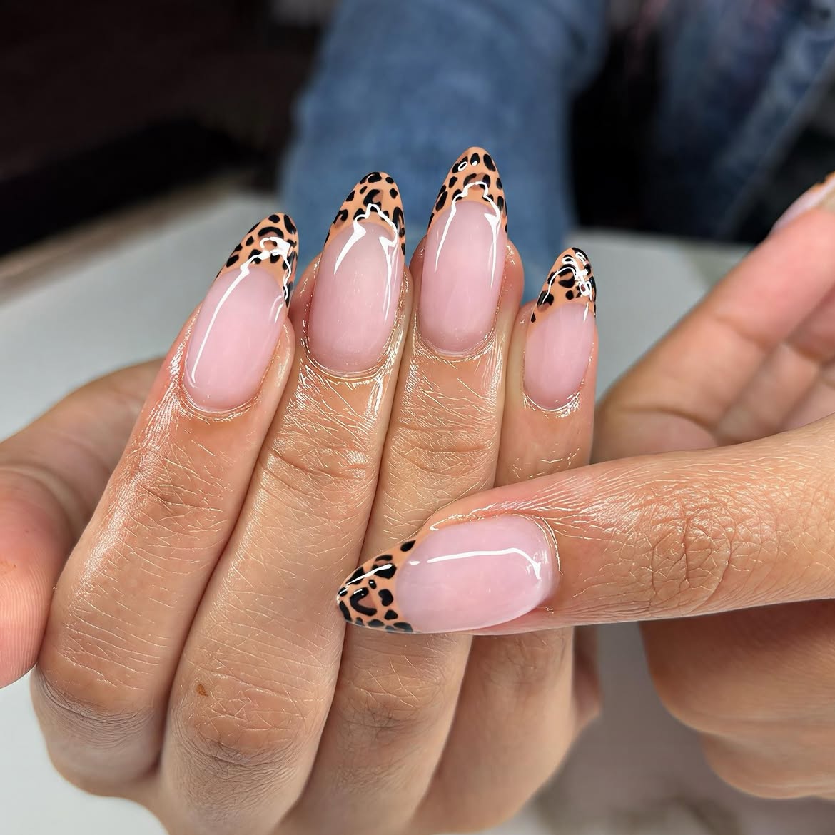 Leopard French Tip Almond Nails