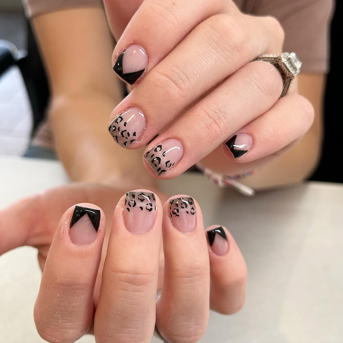 Leopard Print French Tip Short Square Nails