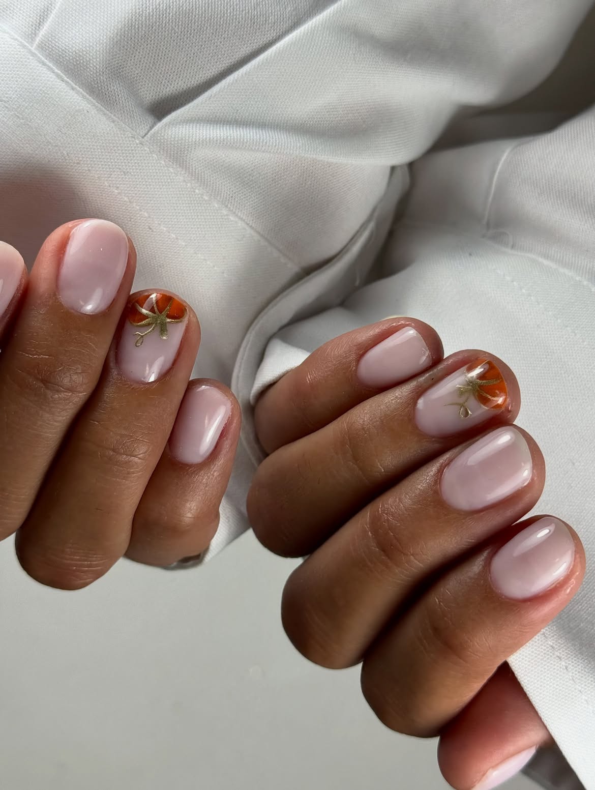 Light Pink Milky Base with Pumpkin Accent Art