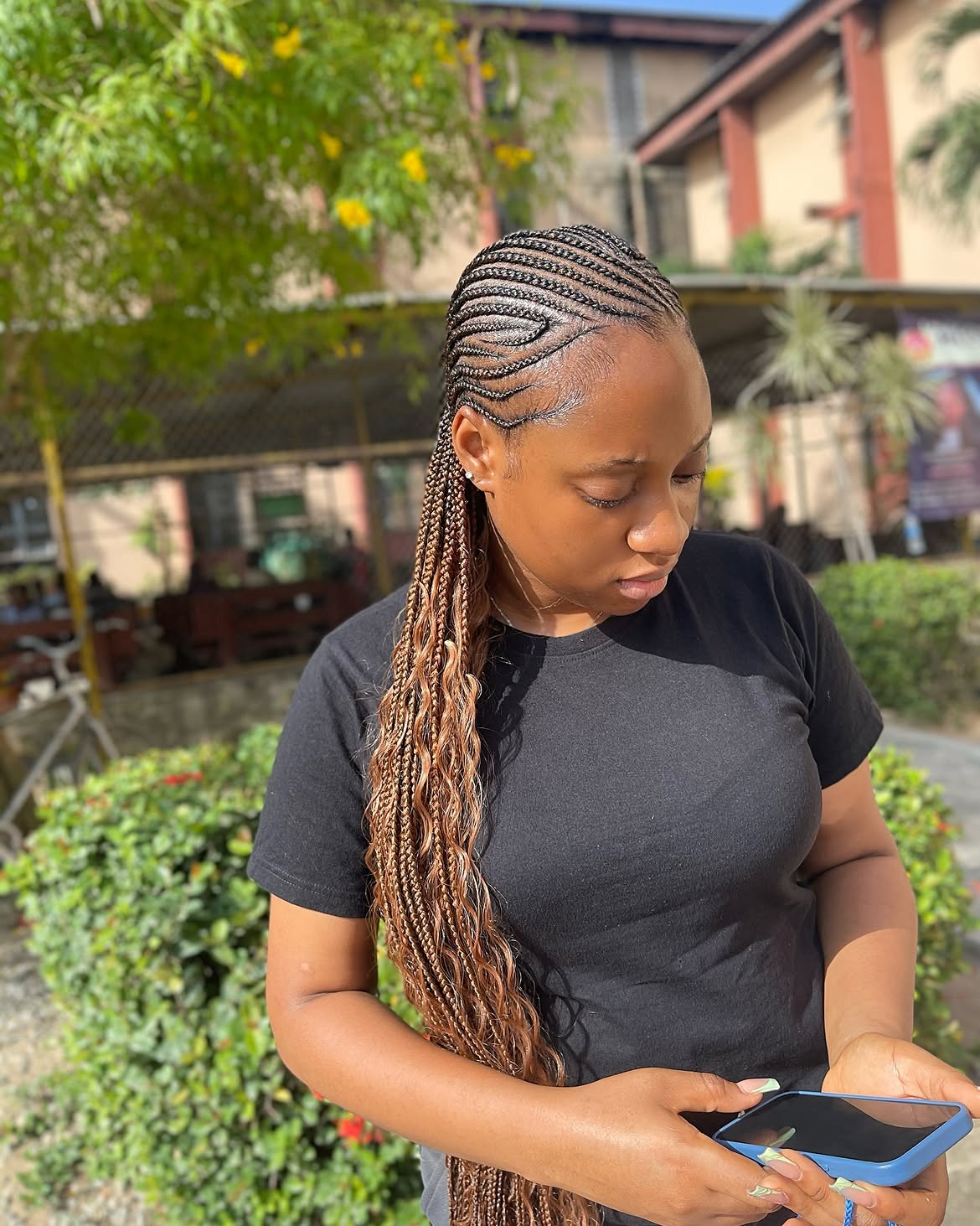Long Box Braids With Beachy Waves Accent