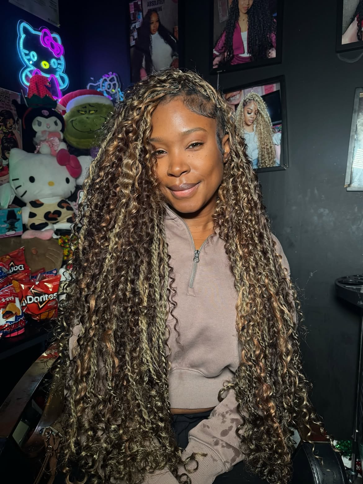 Long Caramel Highlighted Boho Goddess Locs