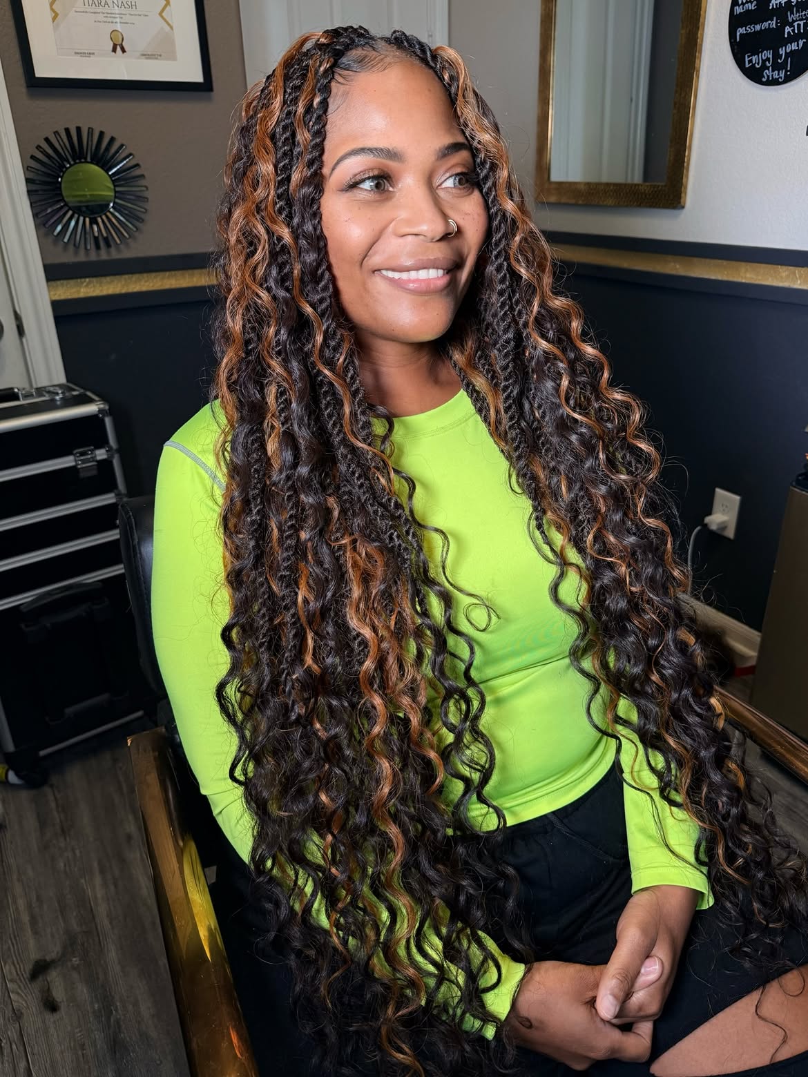 Long Caramel Highlighted Boho Goddess Twists