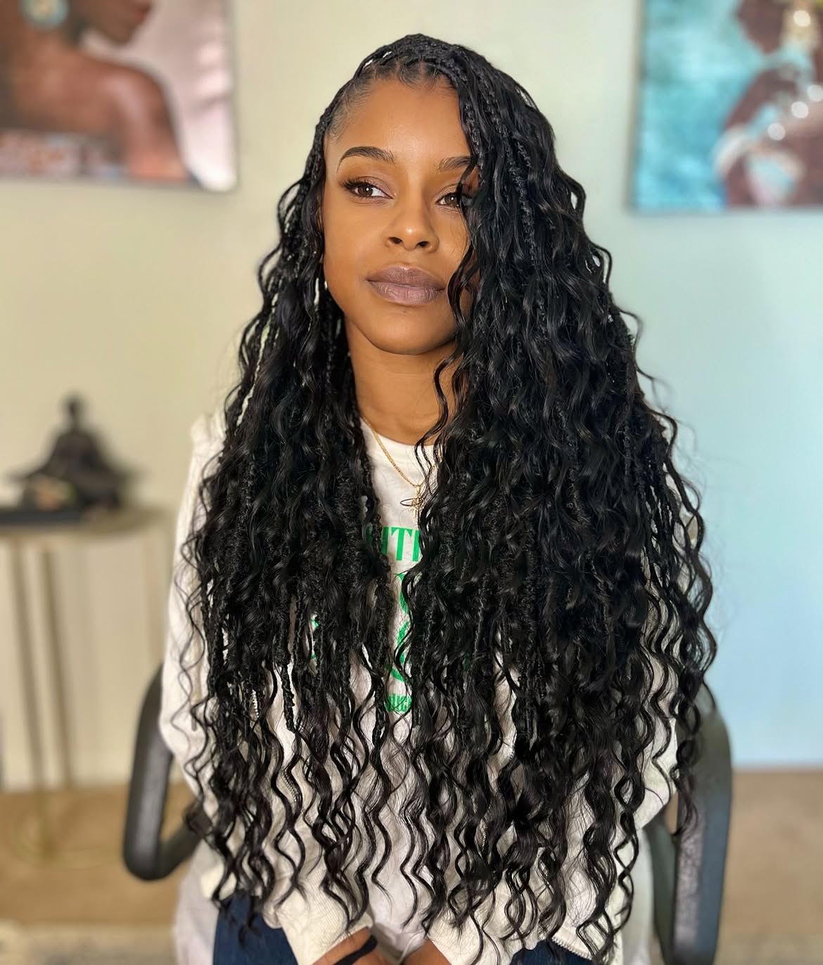 Long Goddess Locs With Deep Side Part