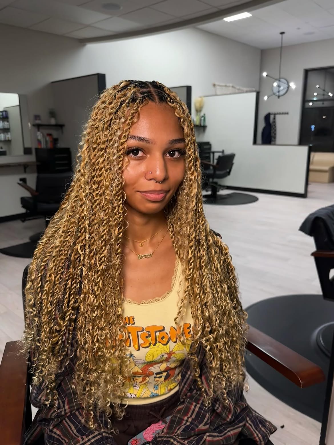 Long Honey Blonde Passion Twists With Center Part