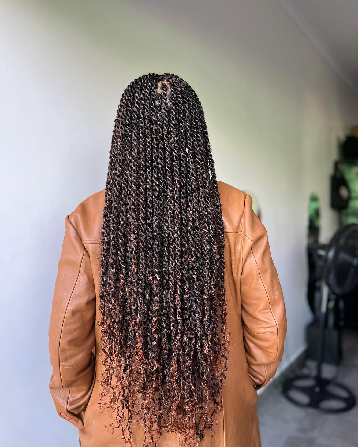 Long Waist Length Passion Twists With Auburn Highlights