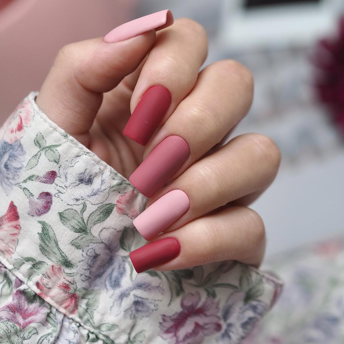 Matte Berry And Blush Pink Coffin Nails