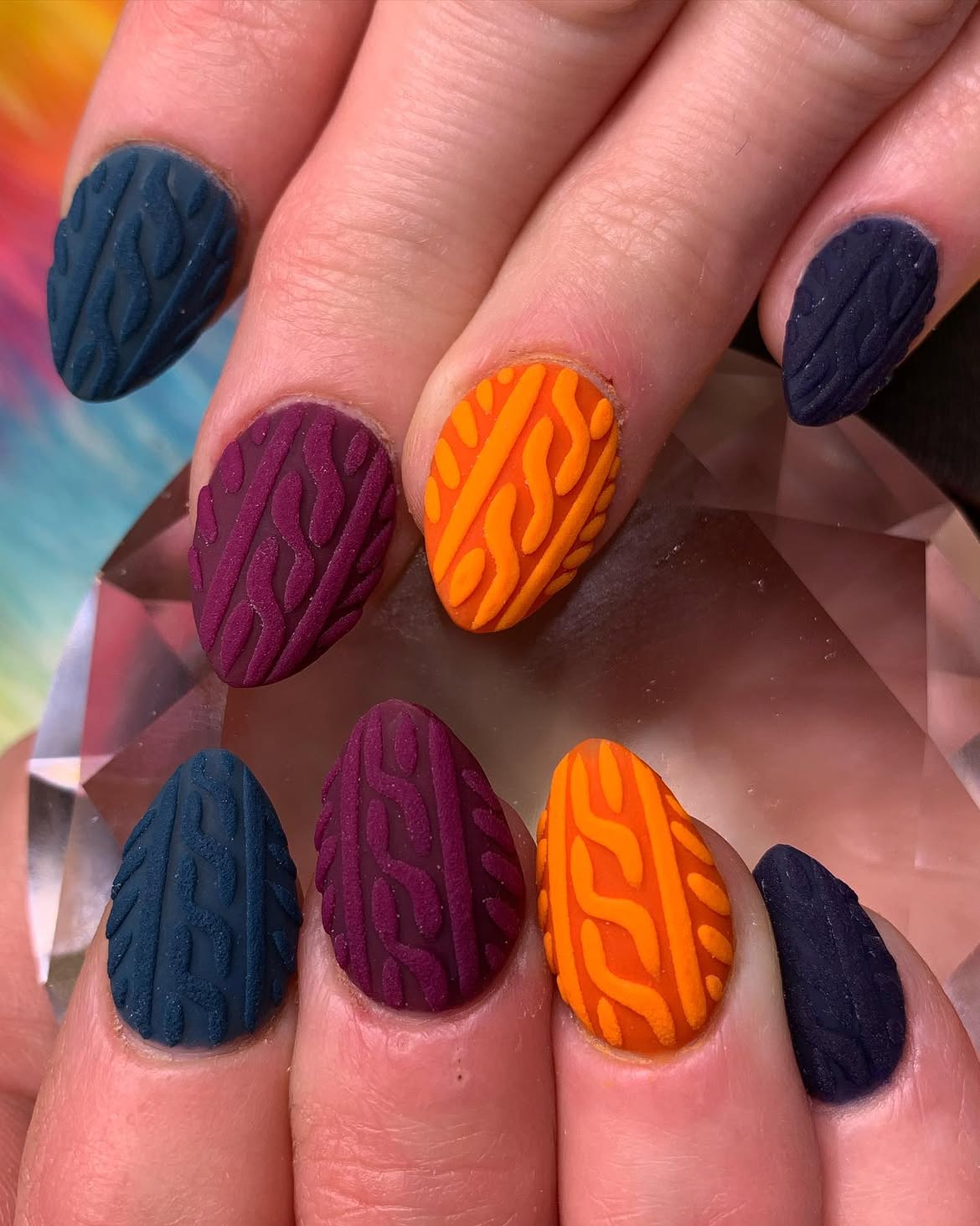 Matte Cable Knit Almond Nails