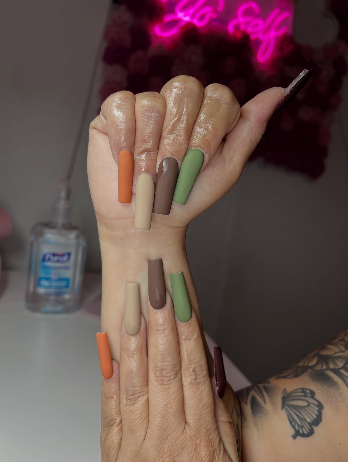 Matte Earth Tone Abstract Mix Coffin Nails