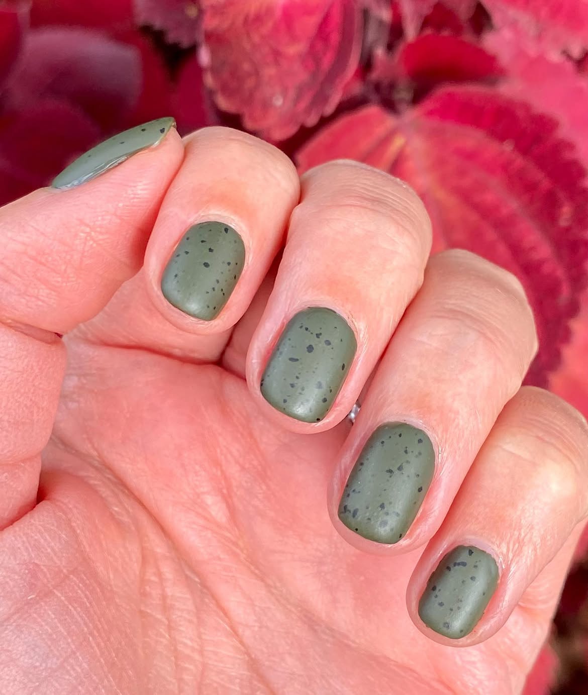Matte Olive Green Speckled Short Nails