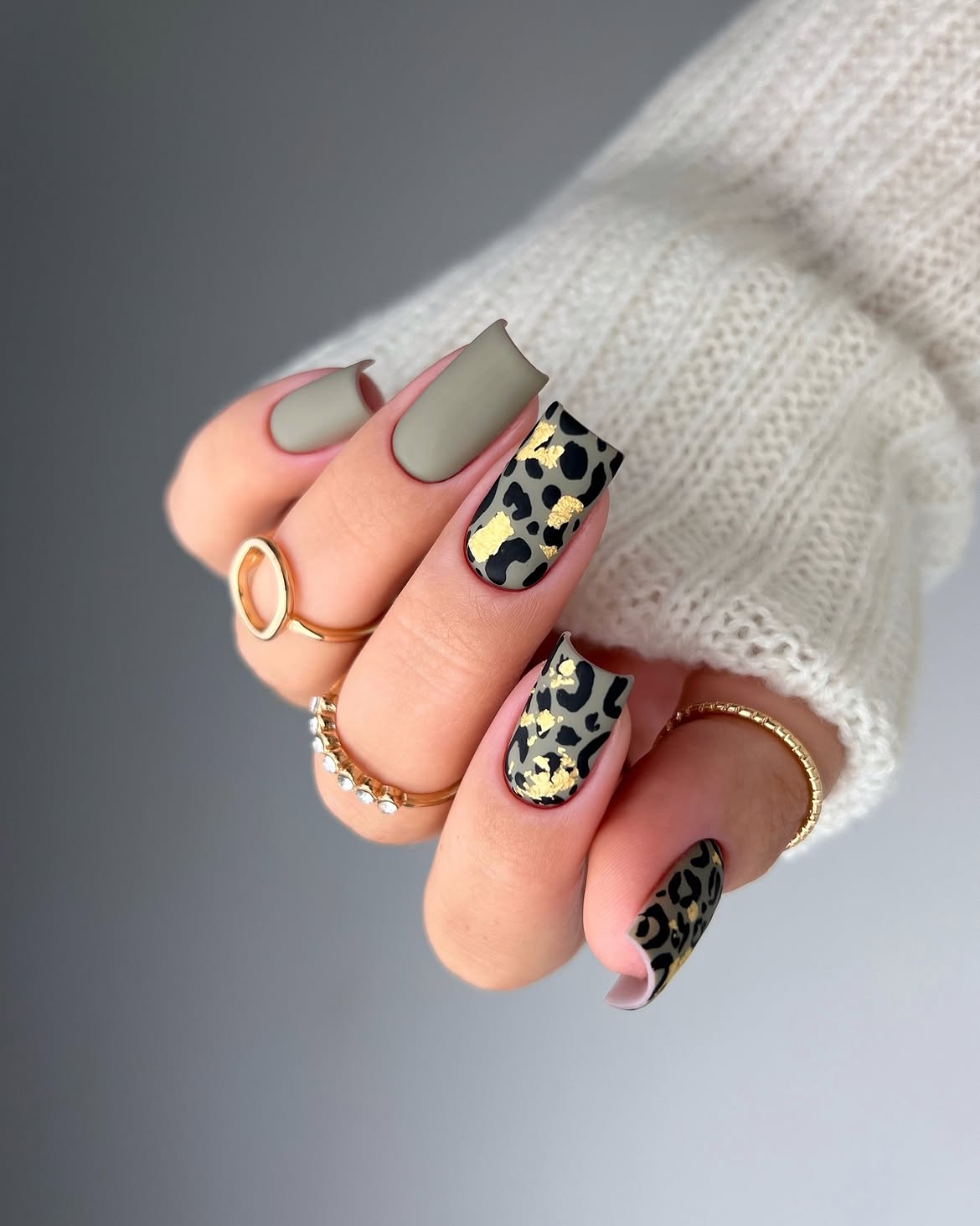 Matte Olive Leopard Gold Foil Accents