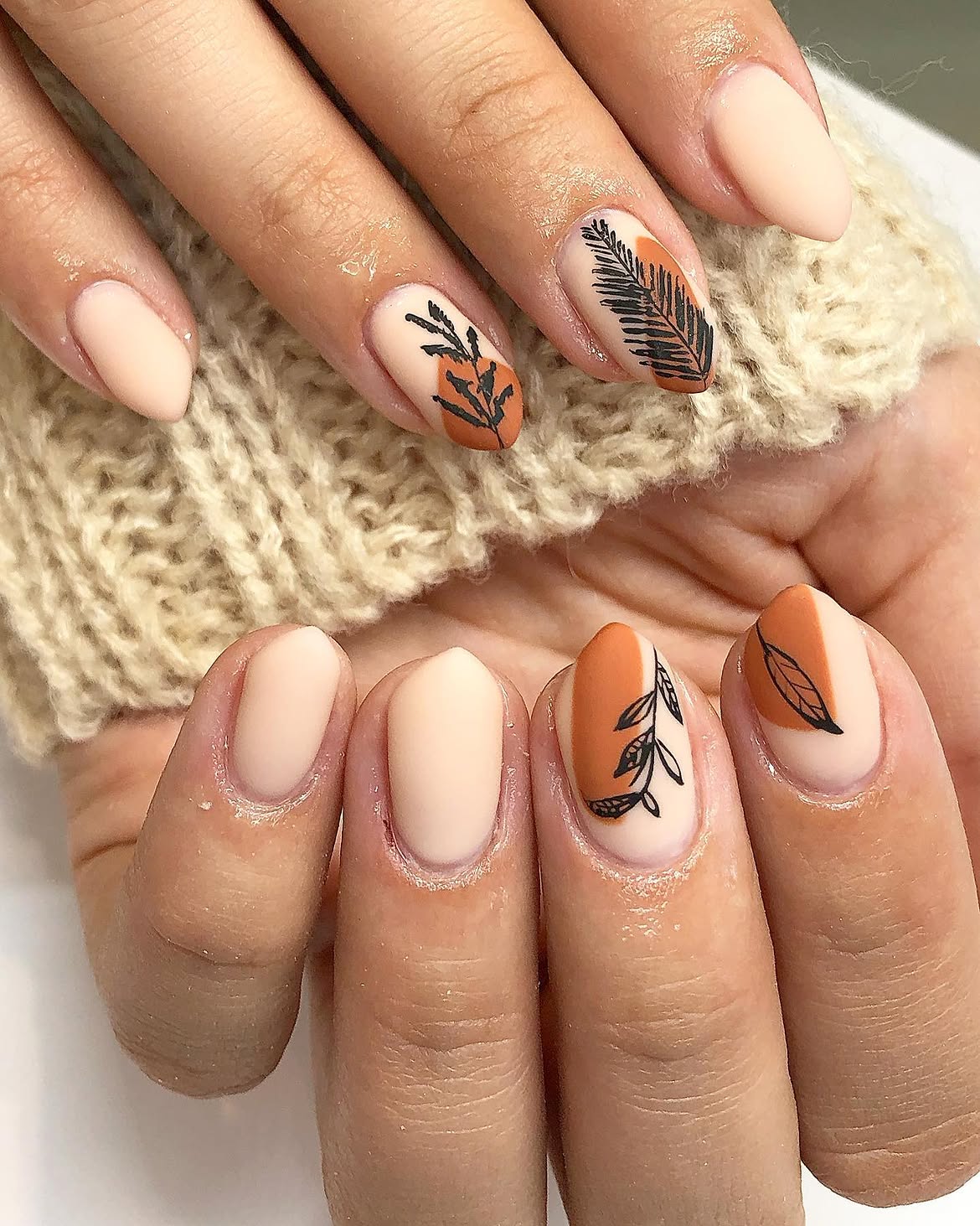 Matte Peach and Rust Leaf Abstract Design