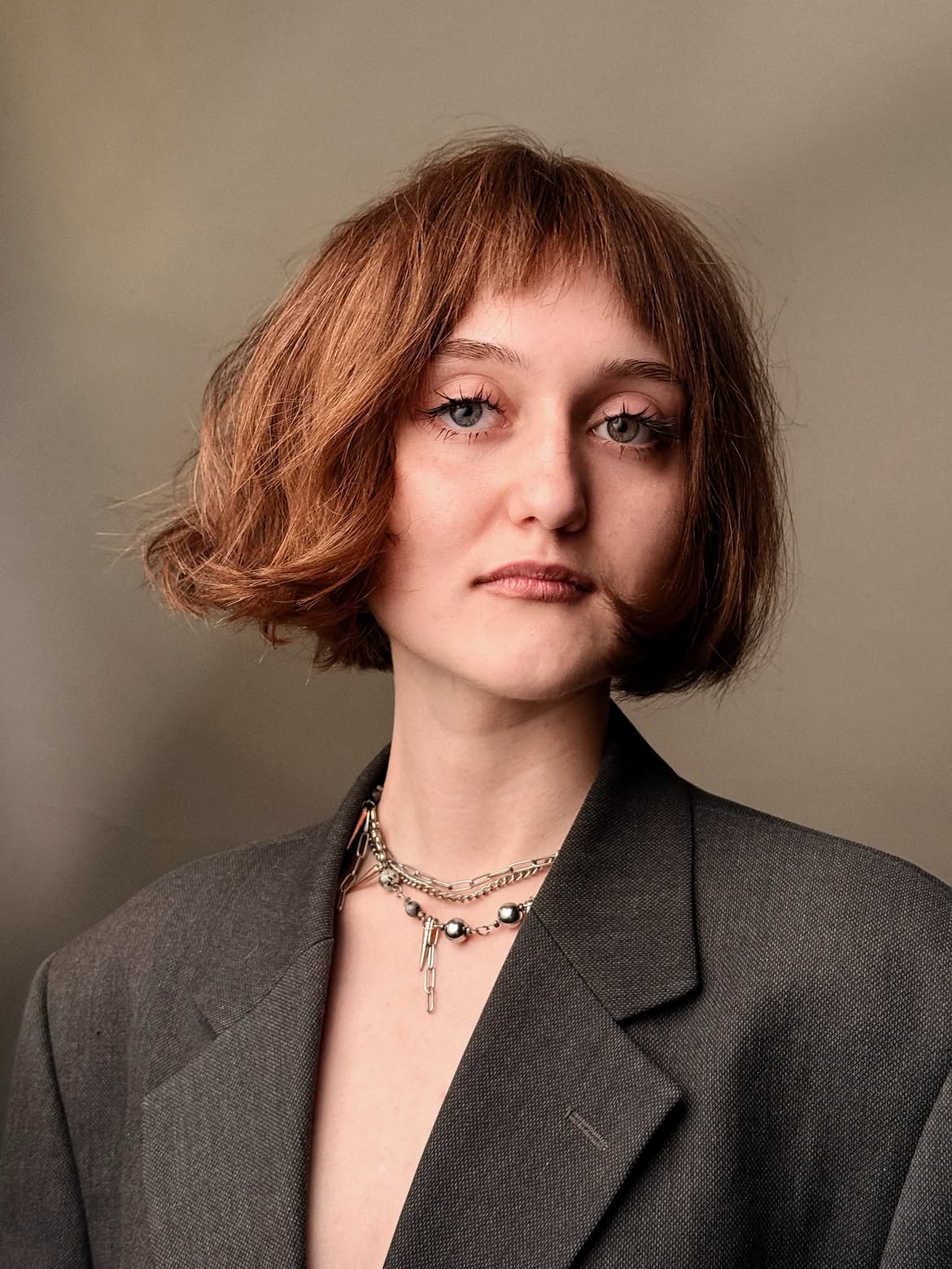 Messy Auburn Bob With Micro Bangs