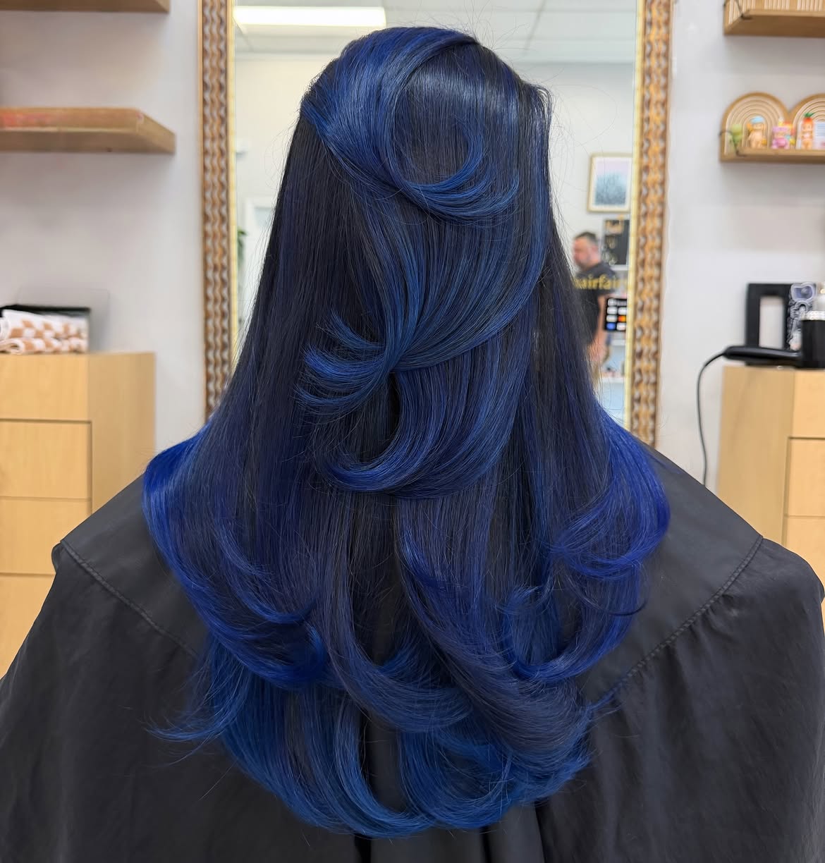 Midnight Blue Layered Hair With Cobalt Highlights