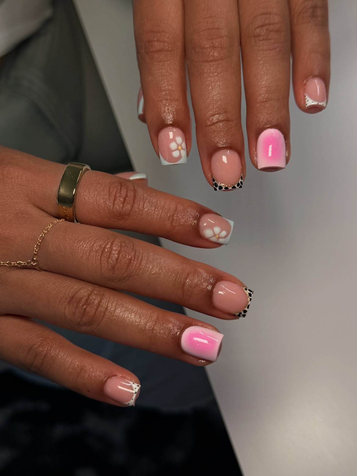 Mixed Media Pastel Floral And Aura Square Nails