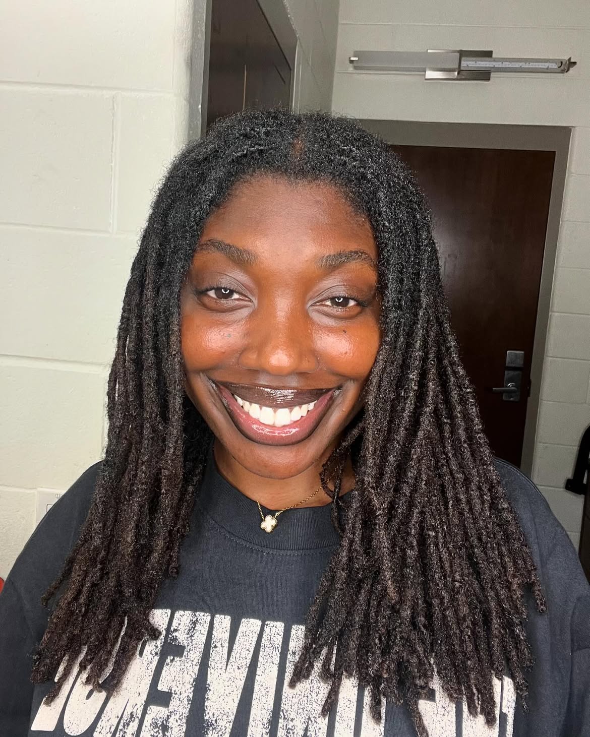 Natural Texture Starter Locs With Middle Part