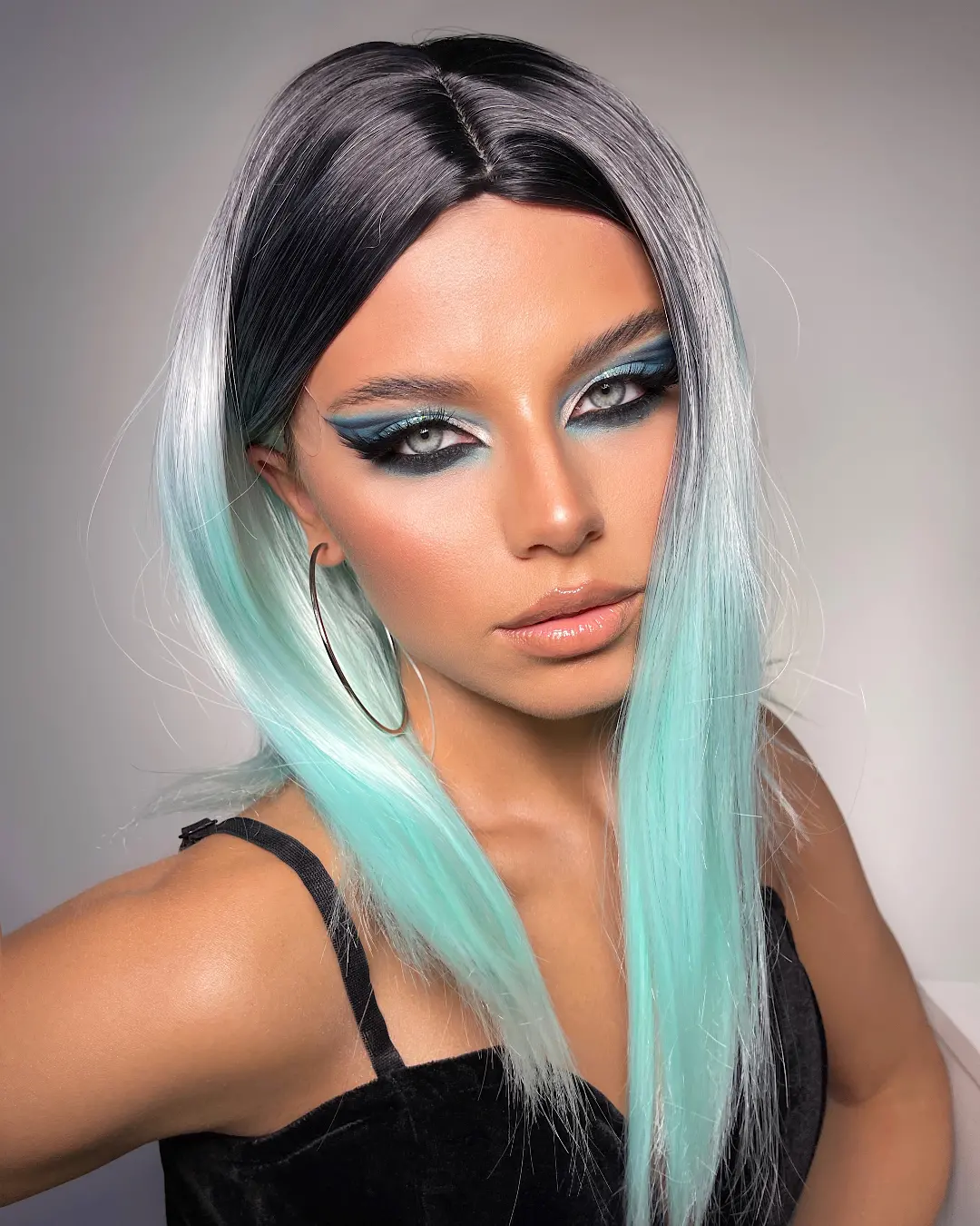 Ombre Aqua & Black Straight Wig