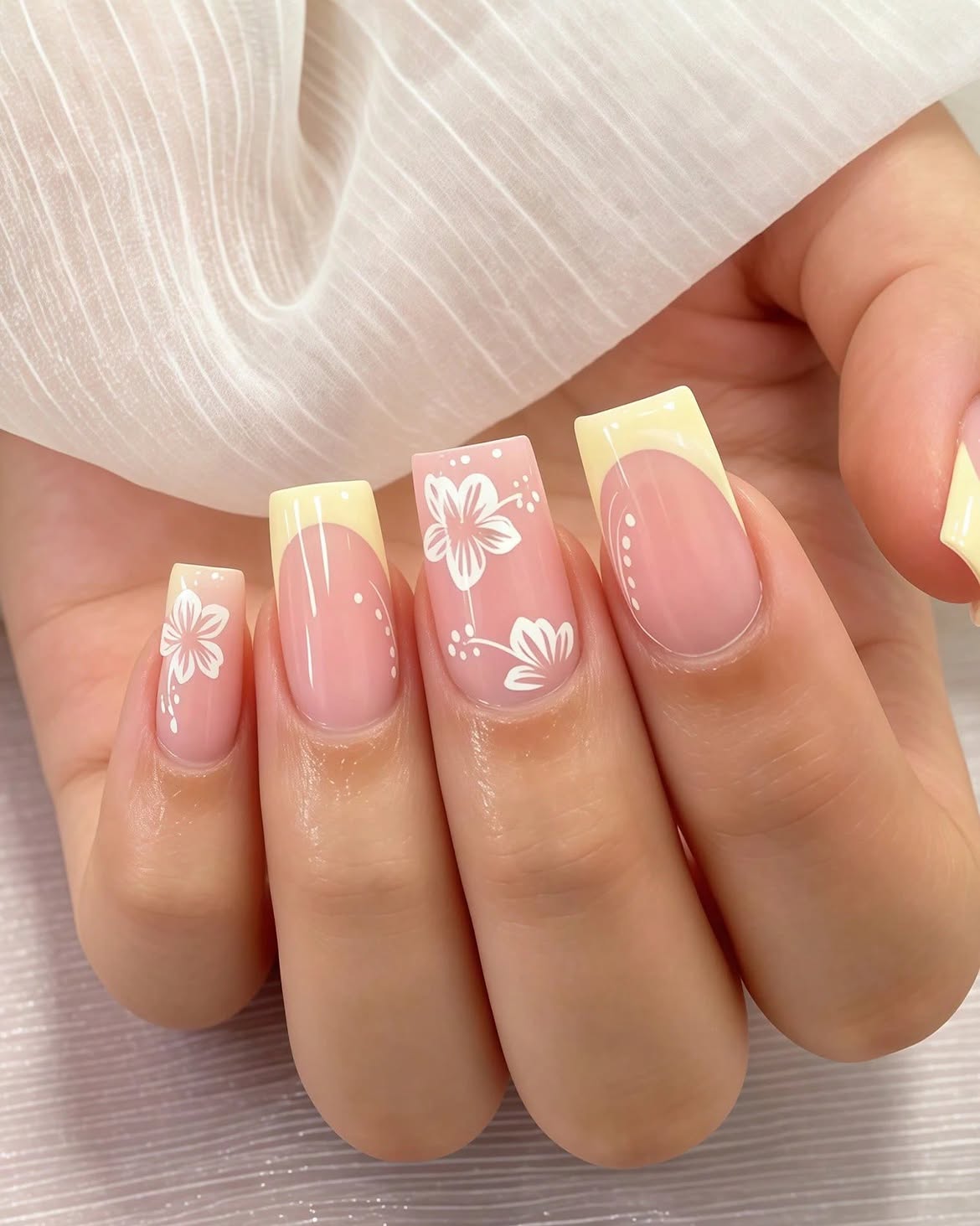 Pastel Floral French Tip Square Nails